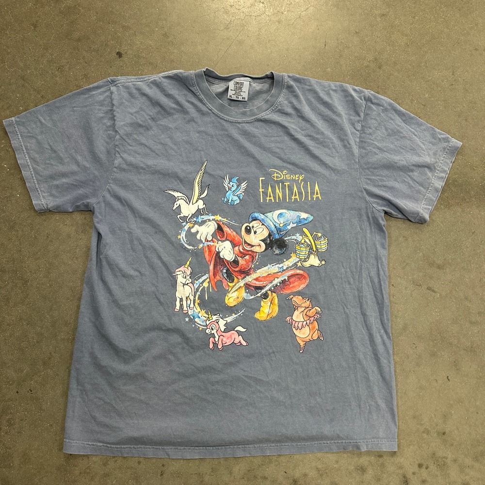 Disney Fantasia Sorcerer Mickey Mouse T-Shirt Comfort Colors Blue XL